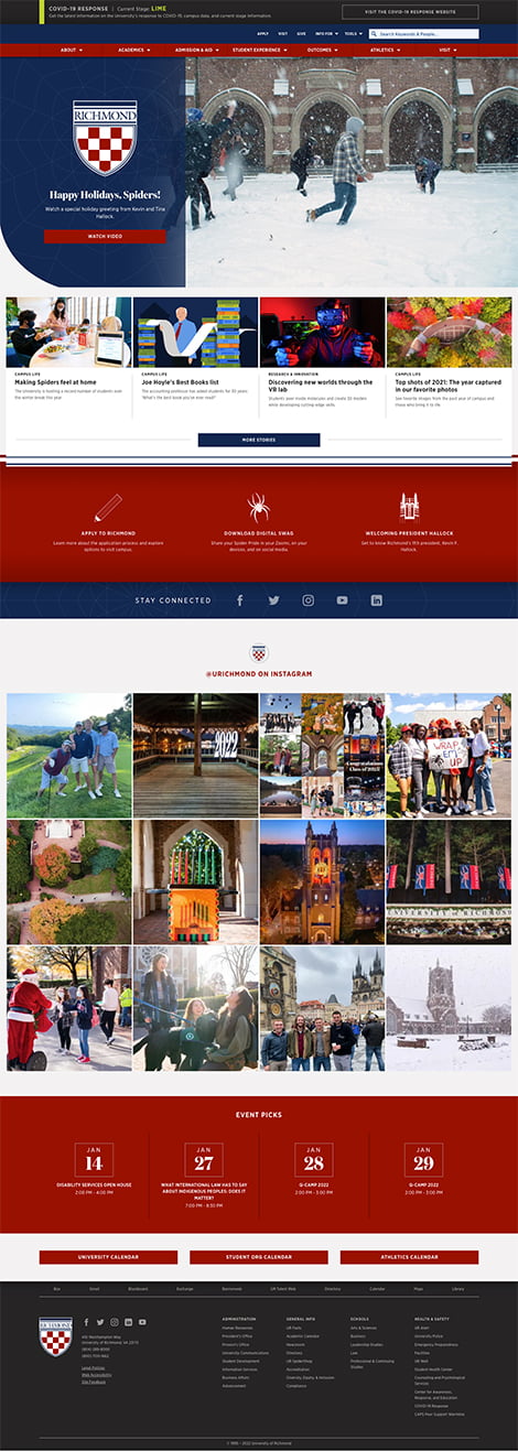 University of Richmond Homepage on a desktop device.